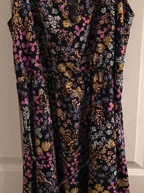 SHEIN Black Mini Dress with Pink, Yellow & Blue Floral Print